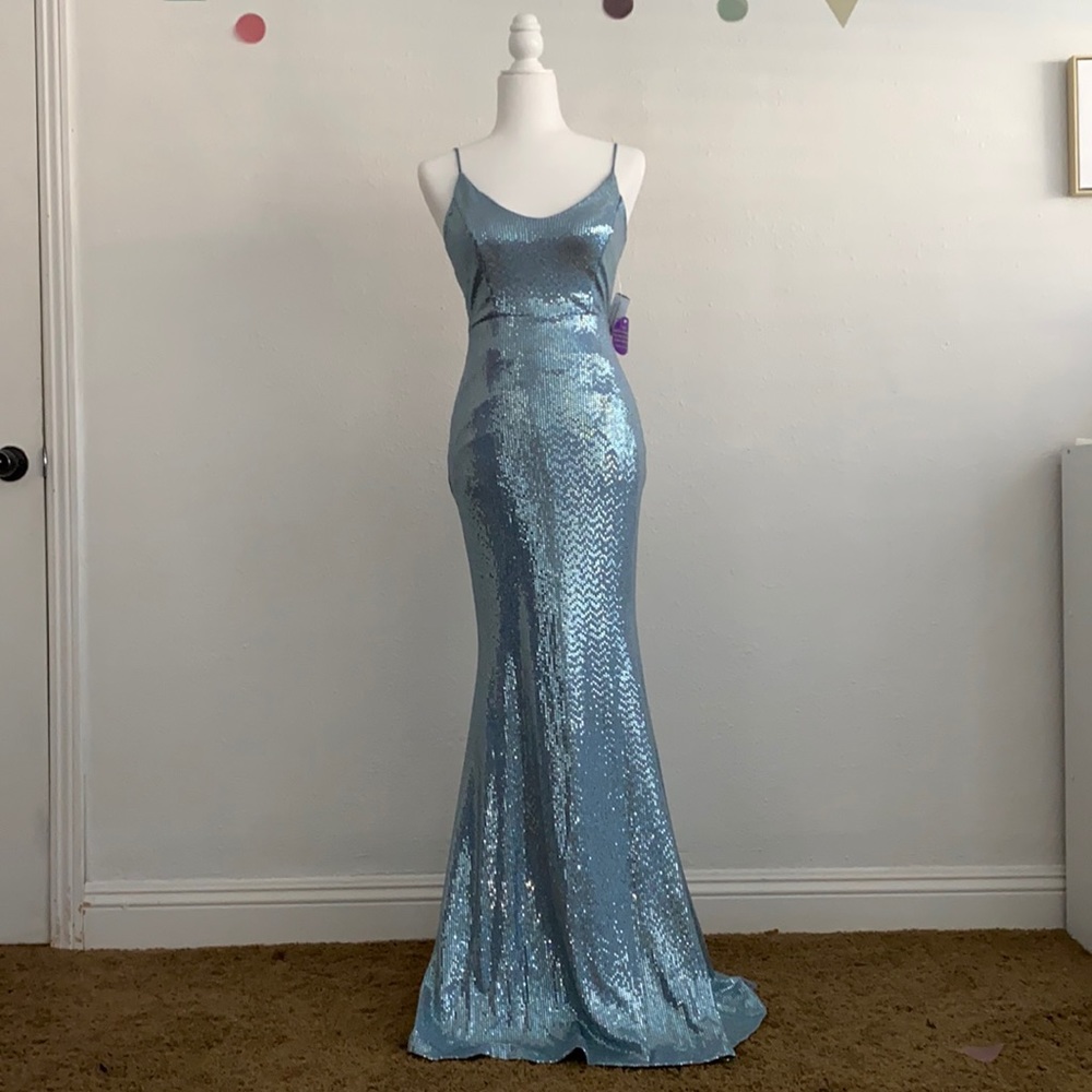 Windsor Light Blue Sequin Mermaid Maxi Dress